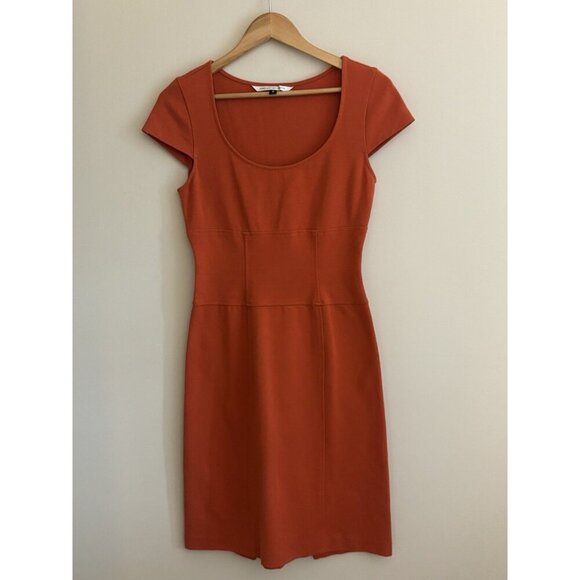 Diane Von Furstenberg Cap Sleeve Scoop Neck Orange Fitted Dress Size 6 - Picture 1 of 11